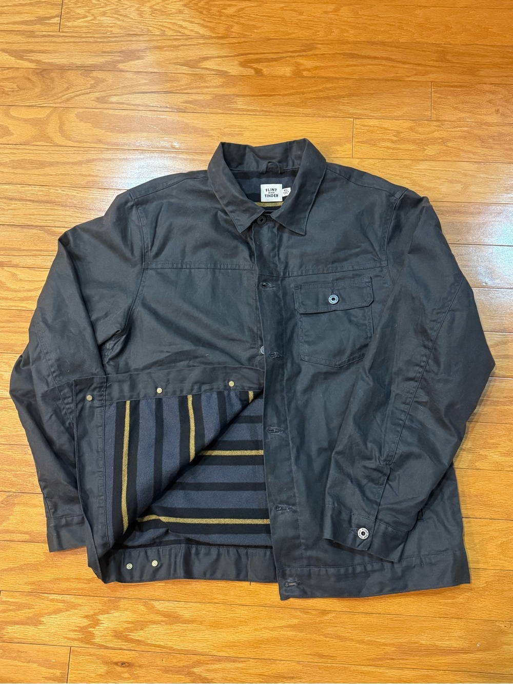 Flint and Tinder Charcoal Grey Flannel-Lined Waxed Trucker Jacket